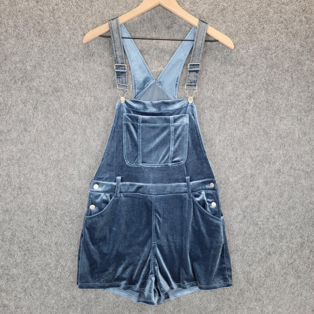 The‎ Impeccable Pig Overalls Womens M Blue Teal Velvet Shorts Adjustable Pockets